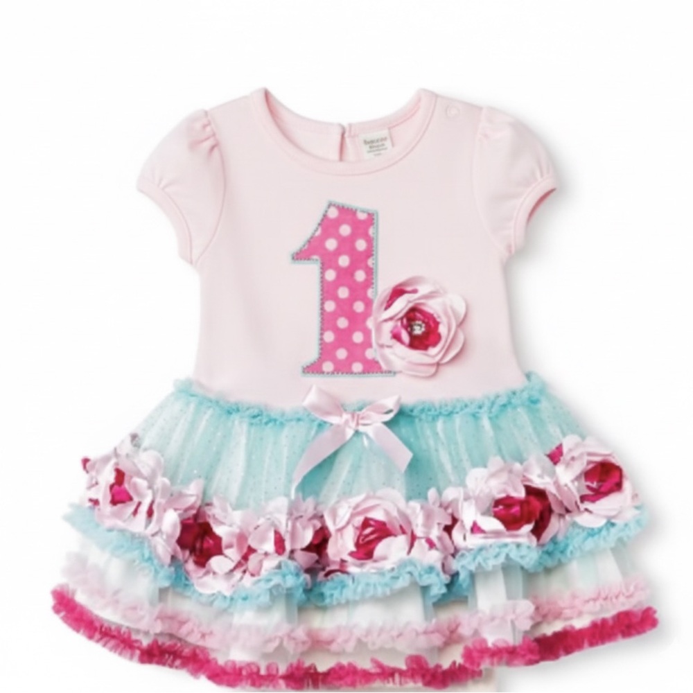 🌸 Nannette Baby 1st Birthday Floral Tutu Dress 12M
